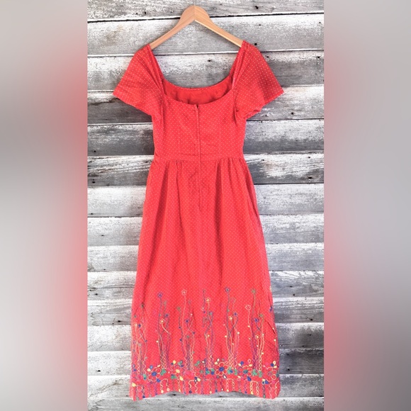 Vintage orange embroidered polka dot maxi dress, size S (no stretch) - Picture 5 of 5